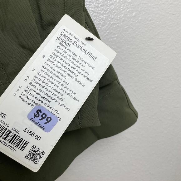 Lululemon Cargo Pocket Shirt Mens XS Green Snap Long Sleeve Utility Stretch NWT - Picture 9 of 10